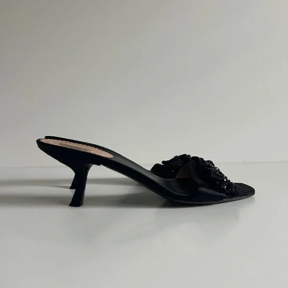 Vintage Prada Black Beaded Bow Slide Mule Kitten Heels Size EU 39.5 - Picture 7 of 11